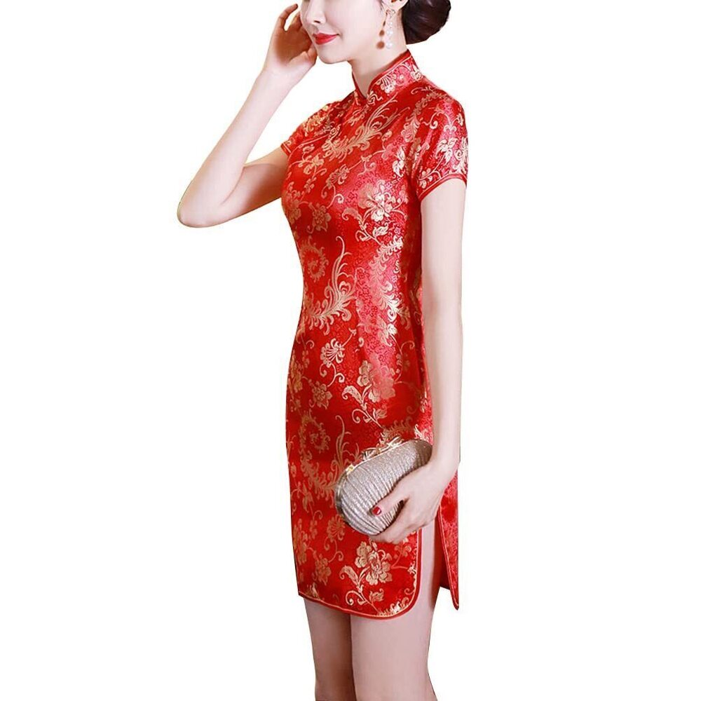 8505 Traditional Cheongsam Costume Print High Slit Side Chinese New Year